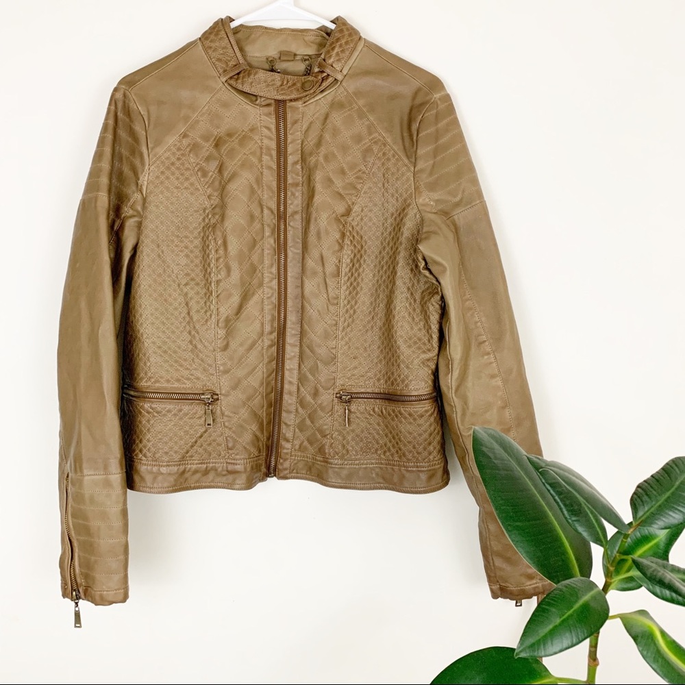 jou jou | faux leather crop brown moto jacket (xl)